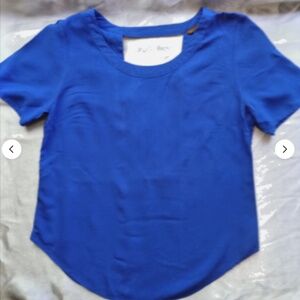 Copper Key Women's backless short sleeve shirt royal blue sz M